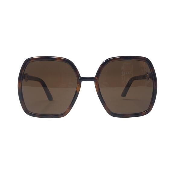 Gucci Oversized Sunglasses Horsebit Detail Square Havana Brown Gold GG0890S NEW - Picture 2 of 13
